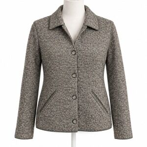 Vintage 100% Wool Button Front Cardigan Jacket Size S Gray Collared Classic